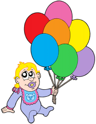 Bebé jugando con unos globos inflables Juego