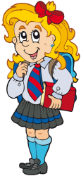 Chica joven con el uniforme escolar Juego