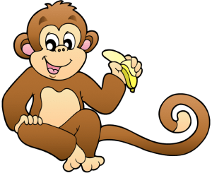 Chimpancé, mono africano comiendo un plátano Juego