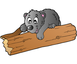 Cachorro de oso sobre un tronco de madera Juego