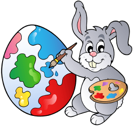 Conejo pintor decora un huevo de Pascua Juego