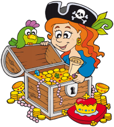Muchacha pirata con las riquezas del tesoro Juego