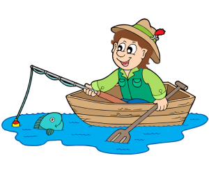 Un pequeño bote de remos para pesca recreativa Juego