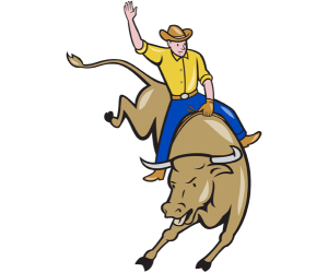 Un vaquero en un rodeo, un cowboy sobre un toro Juego