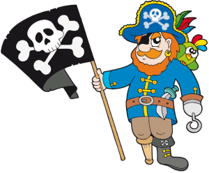 Capitán pirata con la bandera de los piratas Juego