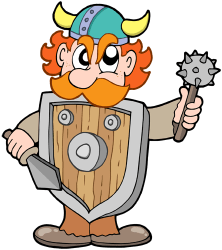 Guerrero vikingo con casco, escudo y armas Juego