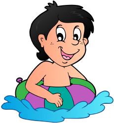 Niño en el agua con un flotador inflable Juego