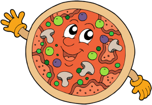 Pizza, pan plano y redondo con queso y tomate Juego