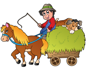 Carro de heno con granjero, caballo y perro Juego