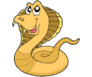 Cobra, serpiente venenosa en posición de alerta Juego