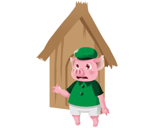El cerdo frente a su casa de madera Juego