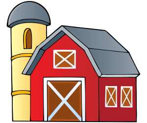 El edificio de la granja con establo y granero Juego