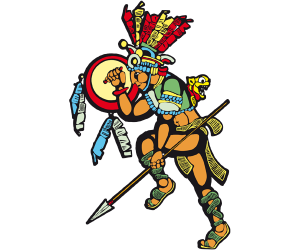 Guerrero precolombino con lanza y escudo Juego