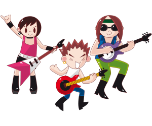 Los tres guitarristas de la banda de rock Juego
