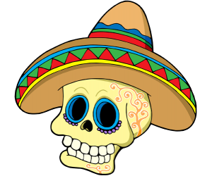 Máscara de calavera con sombrero mexicano Juego