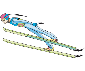 Salto de esquí, un saltador de esquí en el vuelo Juego