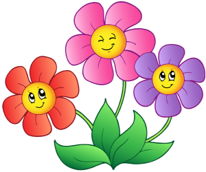 Tres flores de colores en primavera Juego