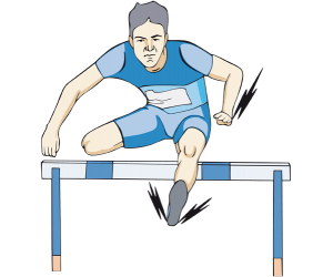 Un atleta en un salto de valla. Carreras de vallas Juego