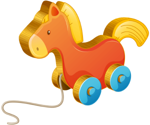 Un caballo con ruedas, un juguete de arrastre Juego