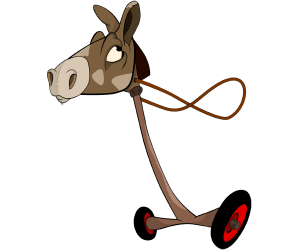 Un caballo de palo con ruedas, caballo de juguete Juego