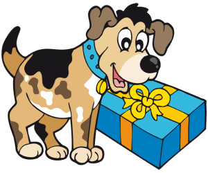 Un perro con su regalo de Navidad Juego