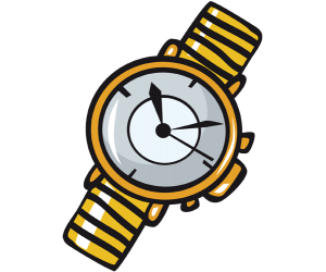 Un reloj analógico de oro, reloj de pulsera Juego