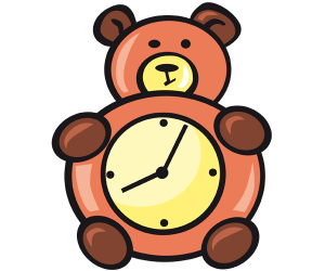 Un reloj de alarma para los niños, un pequeño oso Juego
