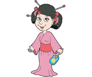 Una mujer japonesa con el kimono Juego
